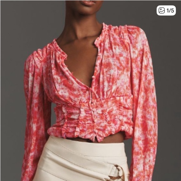 Anthropologie Coral Floral Blouse size S - Picture 2 of 7